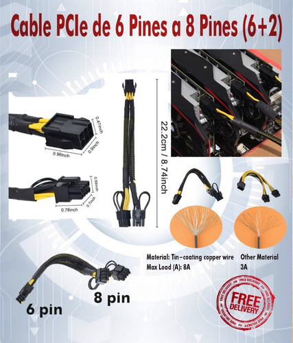 Adaptador Pcie 6 Pin A 2x8 Mine