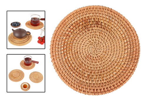 Placemats Redondos De Rattan, Copos, Tapete 20cm
