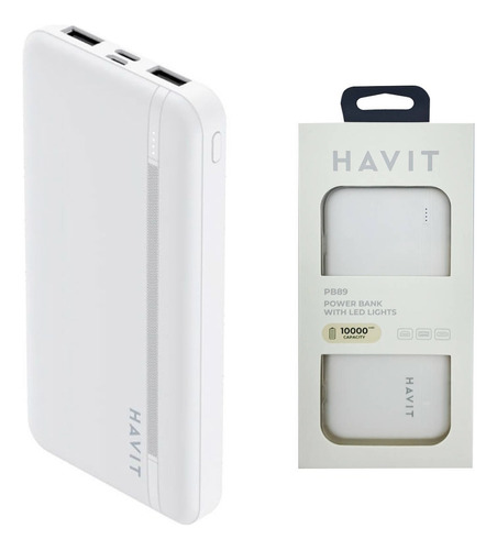 Cargador Batería Externa Power Bank 10000mah 2 Usb Havit Color Blanco