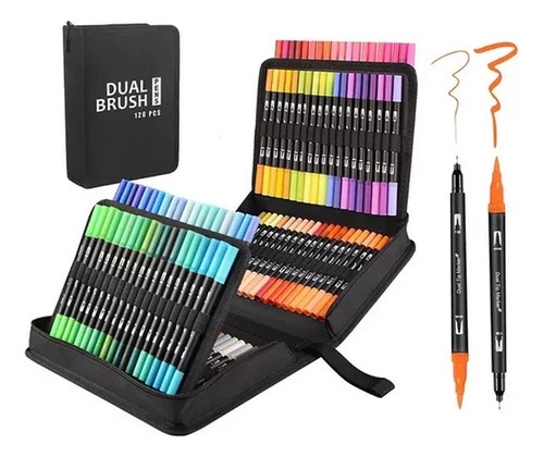 Set De 120 Plumones Dual Brush (doble Punta) -120 Pcs