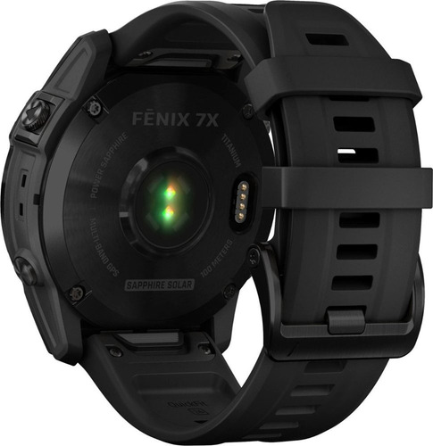 Smartwatch Garmin Zafiro Solar Fenix 7X 1.4" caja 51mm de polímero reforzado con fibra negra, malla negra de silicona y bisel black de titanio y dlc