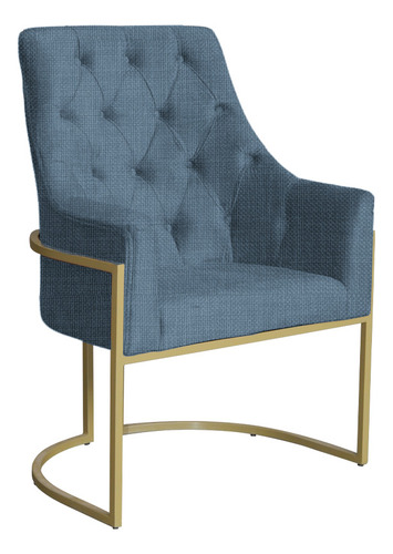 Poltrona Decorativa Vick Base Dourada Linho Azul Marinho