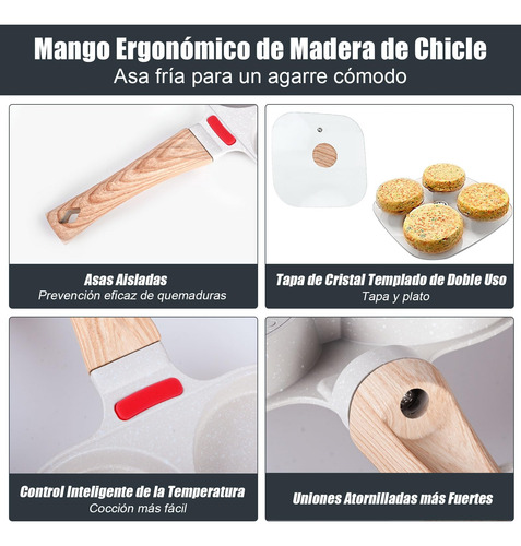 Sartén Antiadherente Para 4 Huevos Con Tapa, Sartén De