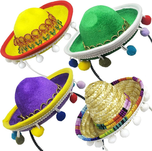 4 Gorros De Cinco De Mayo Con Diadema  Mini Sombrero De Fie