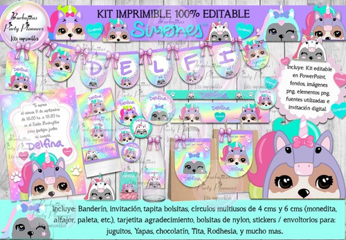 Kit Imprimible Candy Bar Simones Unicornios 100% Editable