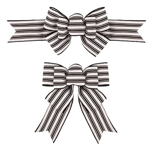 Meseey 2 Pcs 16 Inch Black And White Striped Burlap Bow Han.