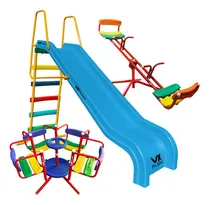 Comprar . Combo Tobogan 5 Escalones Pvc + Calesita + Sube Y Baja Color Tobogan Celeste - Calesita Rojo