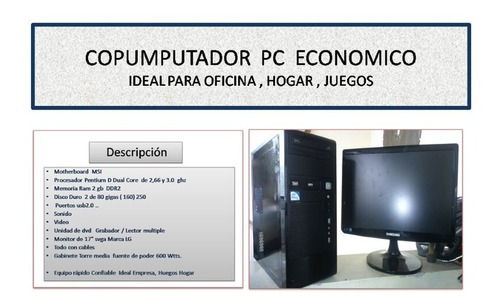 Computador Economico  Pc  Escritorio Core 2 Duo Sin Monitor
