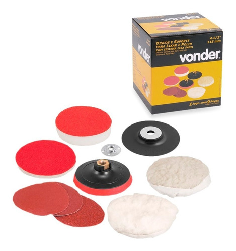 Kit Suporte E Discos Para Lixar E Polir 4-1/2 Pol. Vonder