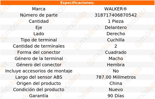 1- Sensor Abs Delantero Fusion 3.0l V6 2011/2012 Walker