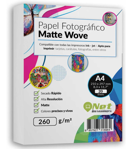 Papel Fotográfico A4  Matte Wove 260 Gr 20 Hojas