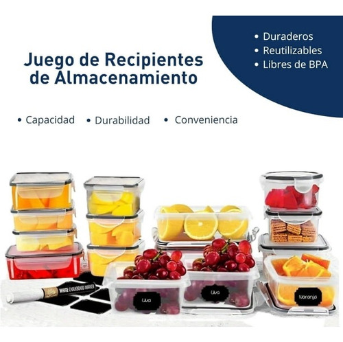 Juego De 24 Recipientes Herméticos De Plastico De Alimentos