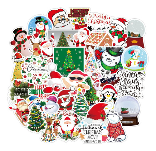 Navidad 100 Calcomanias Stickers De Pvc Vs Agua Santa Claus