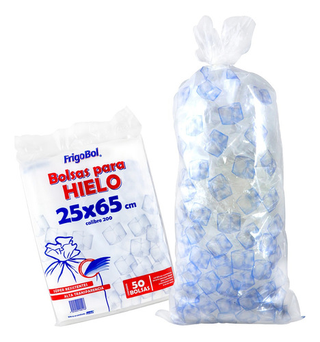 50 Pzas Bolsa Para Hielo 5 Kg Resistentes 25x65 Cm Cal. 200