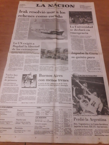 Tapa Diario La Nación 19 08 1990 Básquetbol Universidad Irak