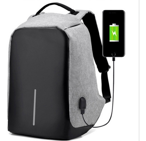 Mochila Antirrobo Urbana Usb Compartimento Laptop Color Gris oscuro con Negro