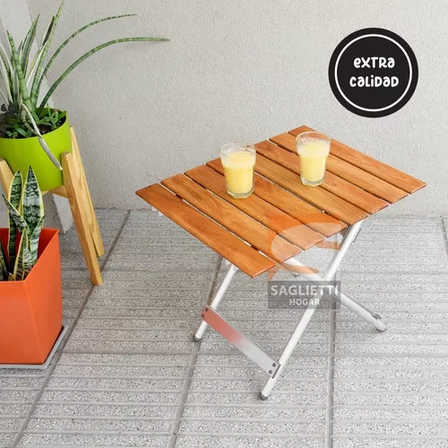 Mesa Plegable Ratona Aluminio Madera 60x50 Balcon Jardin