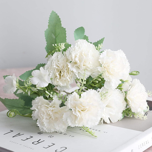 Ramo Rosas Artificiales Clavel X 6 Unidades Pack Deco Color Blanco