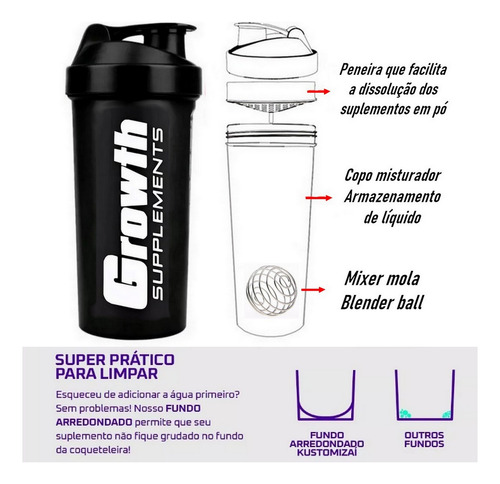 Coqueteleira Com Mola 600ml - Growth Academia Garrafa Whey
