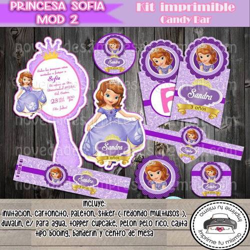 Kit Imprimible Invitacion Candy Bar Prinsesa Sofia Mod 2