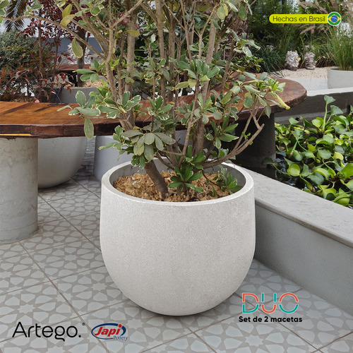 Macetas Modernas Set Duo 2 Piezas Para Exteriores Blanco White Off- Antiq De Polietileno Ultra Ligera Artego Japi Hecho En Brasil