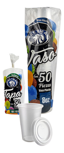 Vaso De Plástico No 8 Oz Con Tapa Lisa, Reyma Paq 50 Juegos Color Blanco