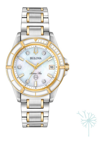 98p186 Reloj Bulova Marine Star Diamante Dama Plat/dorado