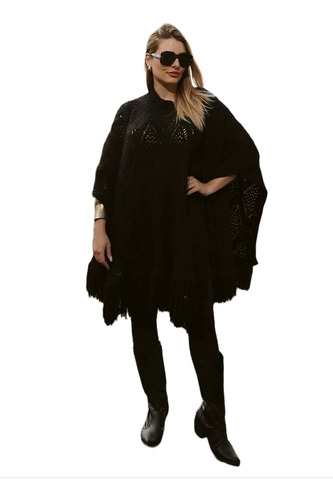 Poncho Tricot Aberto Fio Brilhoso