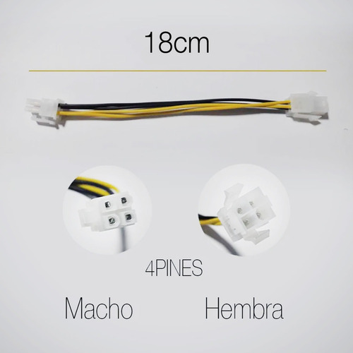 Cable De Poder Extensión Mainboard 4p Macho A 4p Hembra 18cm