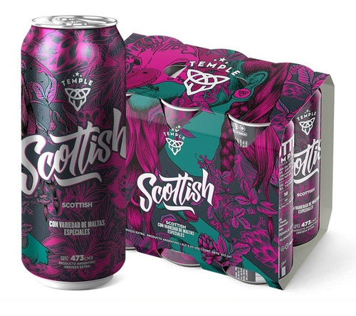 Cerveza Temple Scottish Ale Roja Lata 473 ml 6 U Artesanal