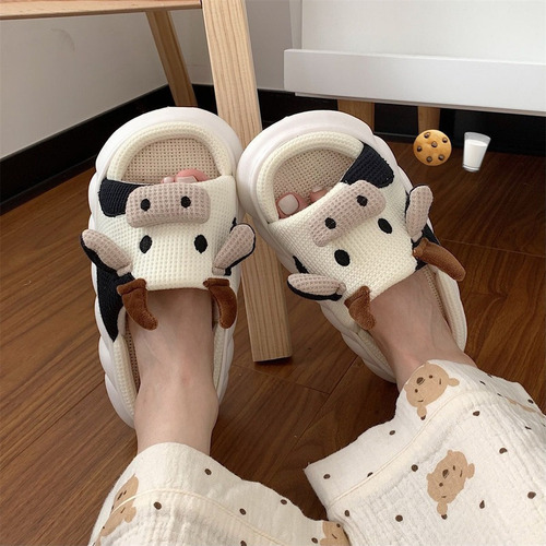 Pantuflas Lino For Mujer Con Dibujos Vacas Mudas