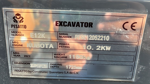 Miniexcavadora Pessato E12k Año 2022