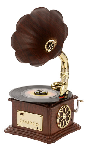 Mini Fonografo Retro Vintage Gramofono Reproductor De Discos