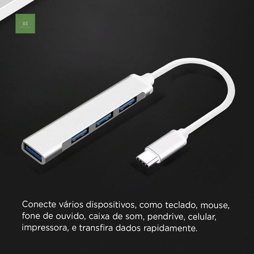 Adaptador Hub Extensor 4 Portas Tipo C Para Usb Pc Notebook