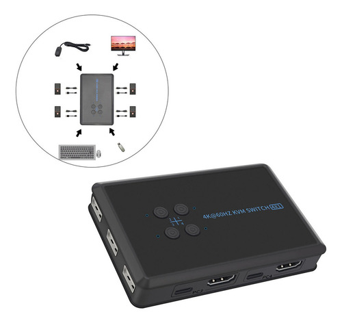 Conmutador Kvm Hdmi De 4 Puertos Box Selector De Switch Usb