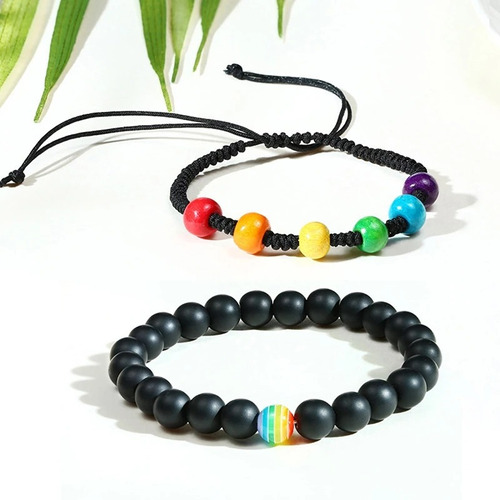 Set 2 Pulseras Con Piedras De Colores