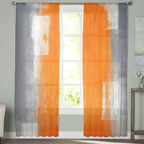 Abstract Art Sheer Voile Window Curtains 2 Panelsrod ...