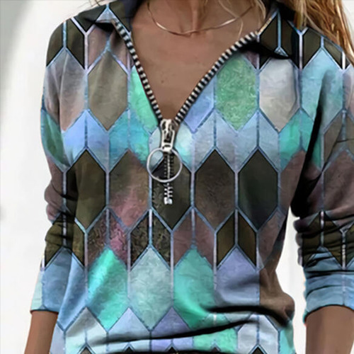 Imagen 3 de 6 de Blusa Con Cremallera Con Estampado Geométrico Con Solapa Par