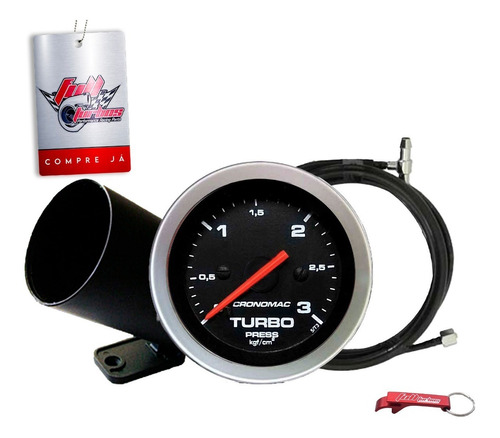 Manômetro Pressão Turbo 52mm 3kg Sport + Kit Instalação