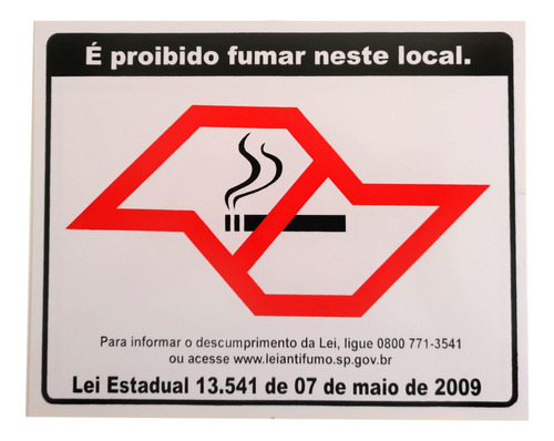 Placa Pvc Sinalização Lei Proibido Fumar Não Fume