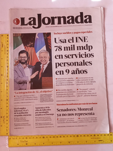 Revista Periódico La Jornada No 13775, Noviembre 2022