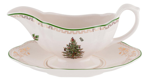 Árbol De Navidad Spode, Colección Dorada, Salsera Y Soporte,