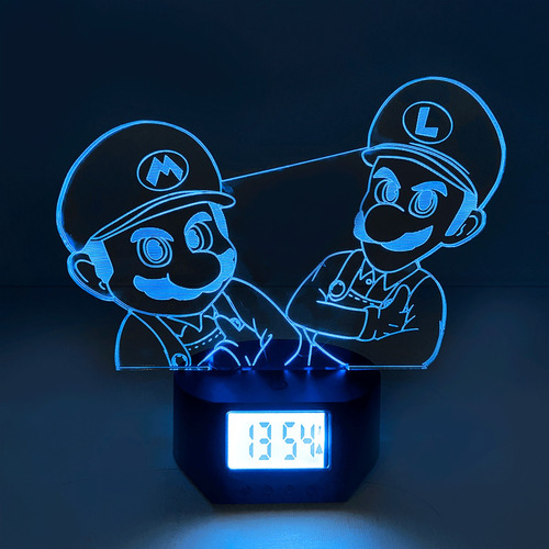 Lámpara 3d Mario Y Luigi Base Reloj + Control