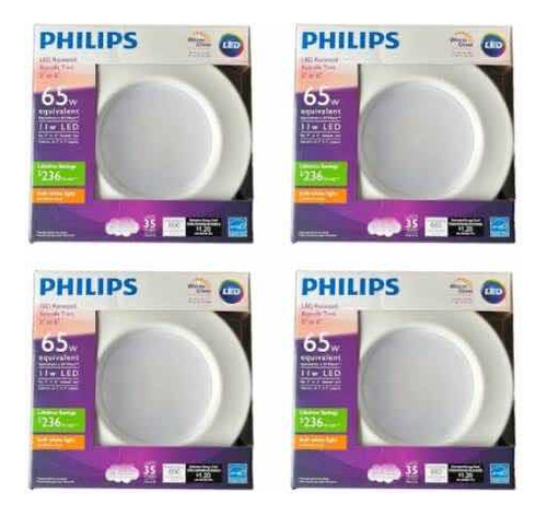 Foco Lampara Philips Regulable 65w Blanco Suave Luz Led 4pz Luz Blanco Cálido