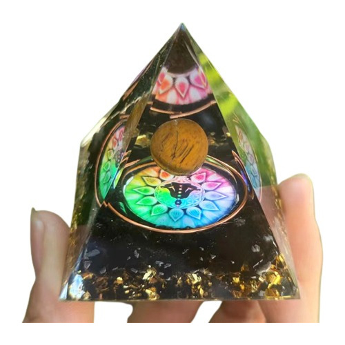 Pirâmide Orgonite De Obsidiana Negra Mandala 7 Chakras