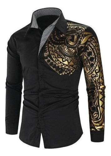 Camisa Negra Dorada De Lujo Para Hombre