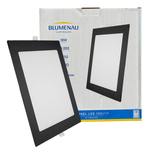 Painel Plafon Quadrado Embutir 18w Preto Branco Neutro 4100k