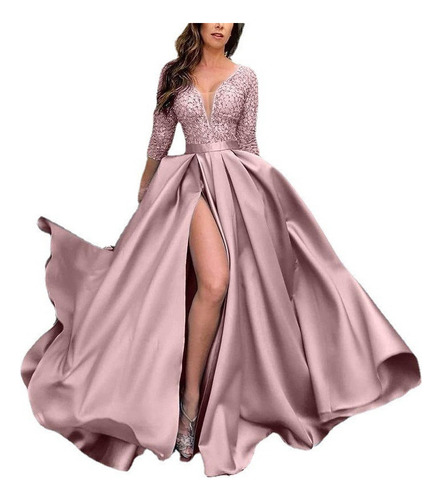 Vestido De Fiesta De Noche Elegante Con Pedrería Y Satín