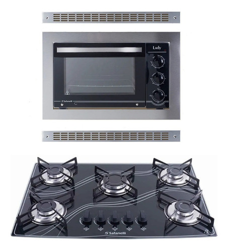 Kit  Forno Embutir 45l E Cooktop 5 Bocas Preto Safanelli