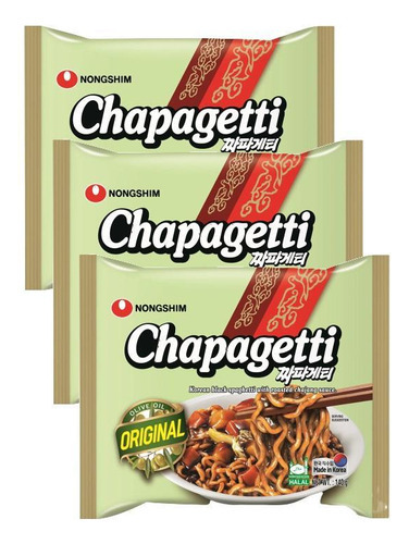 Kit 3 Lamen Coreano Chapagetti Nongshim Tempero Feijão 140g